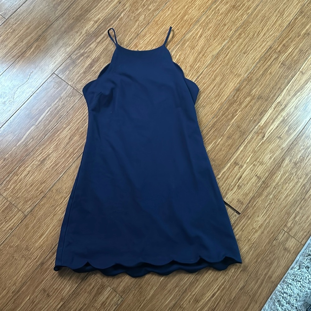 Scalloped dress, navy blue, size XS